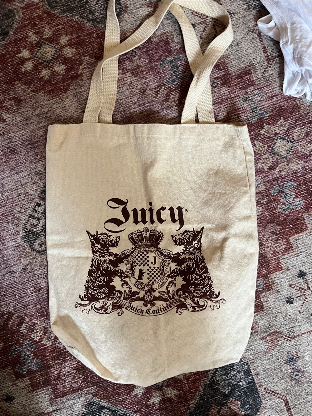 Juicy Couture Cream Canvas Tote with Brown Crest